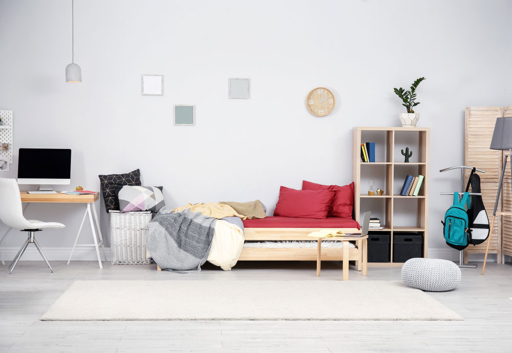 Stylish dorm room minimalist bedroom studio Ellecor Interior Design
